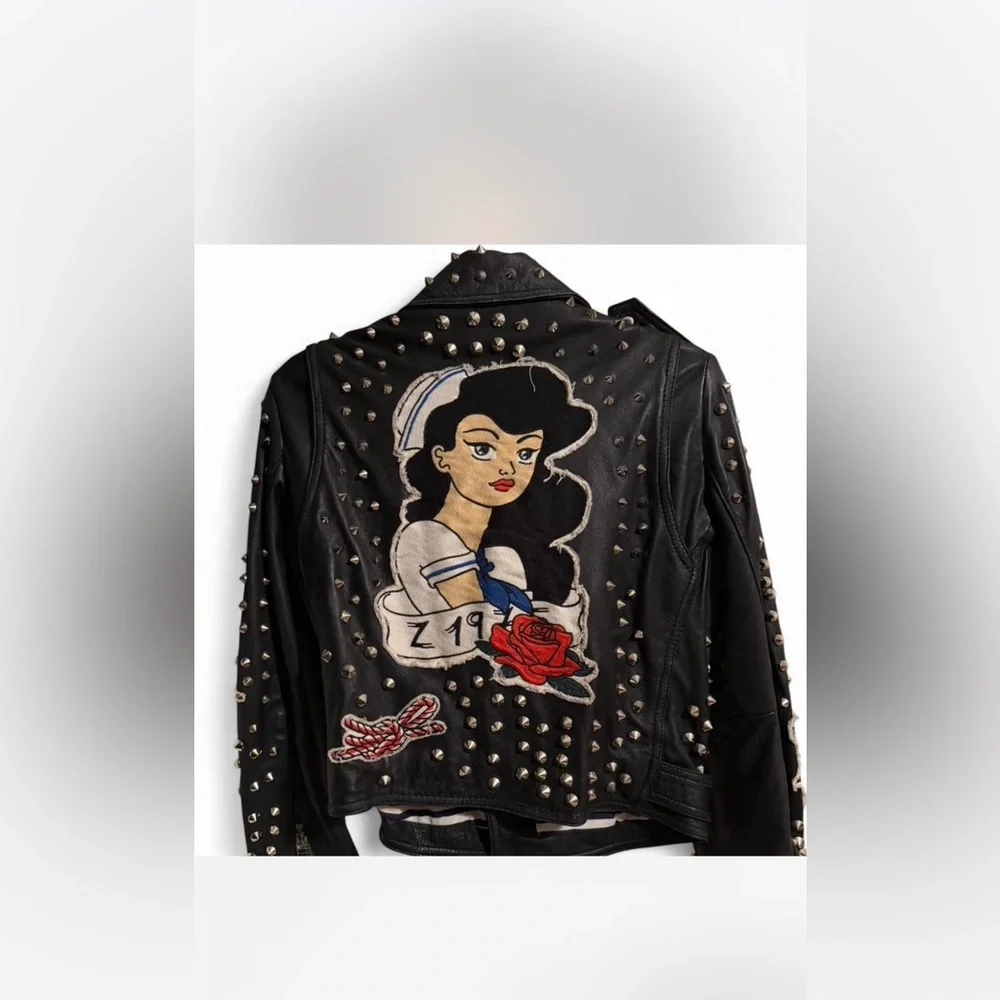 Embroidered Studded Moto Jacket – Statement Piece - Picture 2 of 11